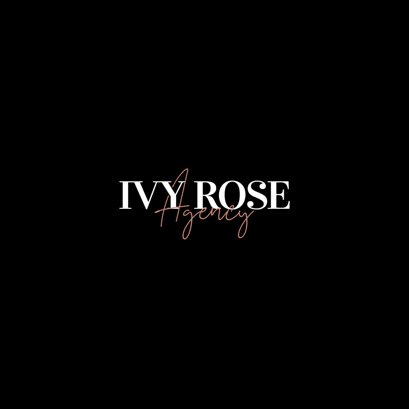 The image displays the logo of the "IVY ROSE Agency", which comprises white letters on a black background. The first two l...